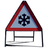 Winter Hazard Snow and Ice Warning Sign, 600mm, Red/White