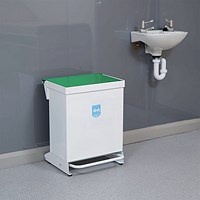 Fire Retardant Steel Sackholder Pedal Bin, 42 Litre, White Body with Green Lid