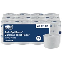 Tork OptiServe Coreless Toilet Paper, 1-Ply, 1250 Sheets, Pack of 12