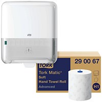 Tork H1 Matic 2-Ply Soft Hand Towel Roll, 150m, White, Pack of 6 - Get Tork H1 Matic Hand Towel Roll System Free