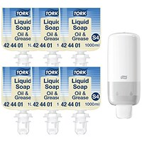 Tork S4 Oil & Grease Liquid Soap, 1 Litre, Pack of 6 - Get Free Dispenser