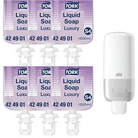 Tork S4 Luxury Soft Liquid Soap, 1 Litre, Pack of 6 - Get Free Dispenser