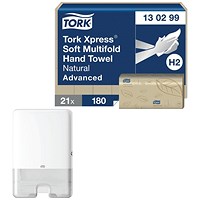 Tork Xpress Soft 2-Ply Multifold Hand Towel Advanced, Natural, Pack of 3780 - Get Tork H2 Xpress Multifold Hand Towel System Free