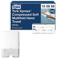 Tork H2 Xpress Compressed Soft 2-Ply M-Fold Multifold Hand Towels, White, Pack of 2040 - Get Free Dispenser