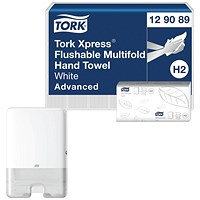 Tork H2 Xpress Flushable 2-Ply Z-Fold Multifold Hand Towels, White, Pack of 4200 - Get Free Dispenser