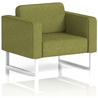 Brixworth Armchair, With White Legs, In Rivet Fabric, Olive