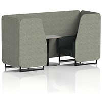 Brixworth 2 Seater Booth with Table, Black Legs, Grey/Black Table, Rivet Fabric, Vitreous Panels And Charcoal Sofa