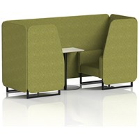 Brixworth 2 Seater Booth with Table, Black Legs, White/Black Table, Rivet Fabric, Olive Panels And Sofa