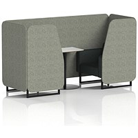 Brixworth 2 Seater Booth with Table, Black Legs, White/Black Table, Rivet Fabric, Vitreous Panels And Charcoal Sofa