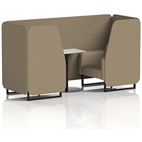 Brixworth 2 Seater Booth with Table, Black Legs, White/Black Table, Main Line Flax Fabric, Bank Panels And Upminster Sofa