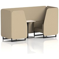 Brixworth 2 Seater Booth with Table, Black Legs, White/Black Table, Main Line Flax Fabric, Upminster Panels And Bank Sofa