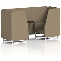 Brixworth 2 Seater Booth with Table, White Legs, Black/Silver Table, Main Line Flax Fabric, Bank Panels And Sofa