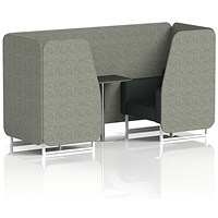 Brixworth 2 Seater Booth with Table, White Legs, Black/Silver Table, Rivet Fabric, Vitreous Panels And Charcoal Sofa