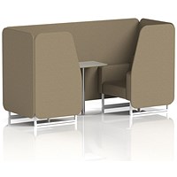 Brixworth 2 Seater Booth with Table, White Legs, Grey/Silver Table, Main Line Flax Fabric, Bank Panels And Sofa