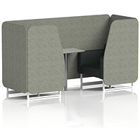 Brixworth 2 Seater Booth with Table, White Legs, Grey/Silver Table, Rivet Fabric, Vitreous Panels And Charcoal Sofa