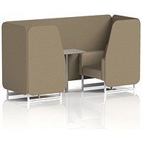 Brixworth 2 Seater Booth with Table, White Legs, Grey/Silver Table, Main Line Flax Fabric, Bank Panels And Upminster Sofa