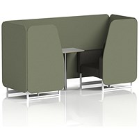 Brixworth 2 Seater Booth with Table, White Legs, Grey/Silver Table, Main Line Flax Fabric, Monument Panels And Temple Sofa