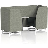 Brixworth 2 Seater Booth with Table, White Legs, White/Silver Table, Rivet Fabric, Vitreous Panels And Charcoal Sofa