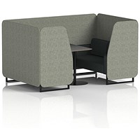 Brixworth 4 Seater Booth with Table, Black Legs, Black Table, Rivet Fabric, Vitreous Panels And Charcoal Sofa