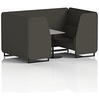 Brixworth 4 Seater Booth with Table, Black Legs, Grey/Black Table, Main Line Flax Fabric, Temple Panels And Sofa