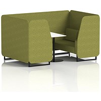 Brixworth 4 Seater Booth with Table, Black Legs, White/Black Table, Rivet Fabric, Olive Panels And Sofa