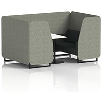 Brixworth 4 Seater Booth with Table, Black Legs, White/Black Table, Rivet Fabric, Vitreous Panels And Charcoal Sofa