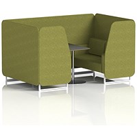 Brixworth 4 Seater Booth with Table, White Legs, Black/Silver Table, Rivet Fabric, Olive Panels And Sofa