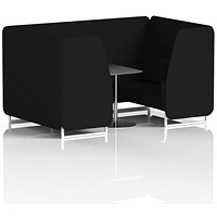 Brixworth 4 Seater Booth with Table, White Legs, Black/Silver Table, X2 Fabric, Diameter Panels And Sofa