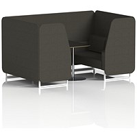 Brixworth 4 Seater Booth with Table, White Legs, Black/Silver Table, Main Line Flax Fabric, Temple Panels And Sofa