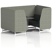 Brixworth 4 Seater Booth with Table, White Legs, Black/Silver Table, Rivet Fabric, Vitreous Panels And Charcoal Sofa