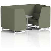 Brixworth 4 Seater Booth with Table, White Legs, Grey/Silver Table, Main Line Flax Fabric, Monument Panels And Sofa