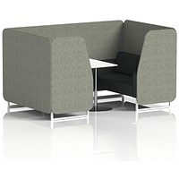 Brixworth 4 Seater Booth with Table, White Legs, White/Silver Table, Rivet Fabric, Vitreous Panels And Charcoal Sofa