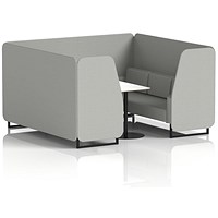 Brixworth 6 Seater Booth with Table, Black Legs, White/Black Table, Sumi Fabric, Tokyo Panels And Sofa