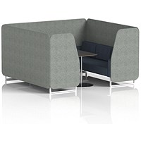 Brixworth 6 Seater Booth with Table, White Legs, Black/Silver Table, Rivet Fabric, Prime Panels And Crucible Sofa