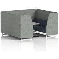 Brixworth 6 Seater Booth with Table, White Legs, Grey/Silver Table, Rivet Fabric, Prime Panels And Crucible Sofa