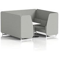 Brixworth 6 Seater Booth with Table, White Legs, White/Silver Table, Sumi Fabric, Tokyo Panels And Sofa