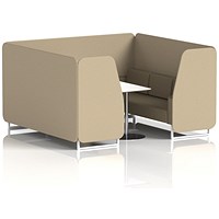 Brixworth 6 Seater Booth with Table, White Legs, White/Silver Table, Main Line Flax Fabric, Upminster Panels And Bank Sofa