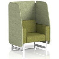 Brixworth 1 Seater Open Booth, White Legs, Rivet Fabric, Burnish Panels And Olive Sofa