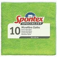 Spontex Specialist Microfibre Cloths, 380x400mm, Green, Pack of 10