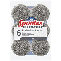 Spontex Specialist Stainless Steel Scourers, XL, Silver, Pack of 6