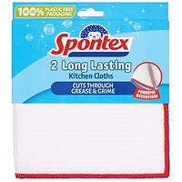 Spontex Long Lasting Kitchen Cloths, 360x360mm, White, Pack of 2