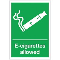 Signs and Labels E-Cigarettes Allowed Sign, 297x210mm, Rigid Plastic