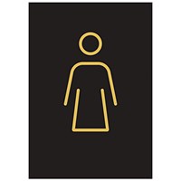 Female Toilet Rigid Plastic Sign, 105x150mm, Gold on Black