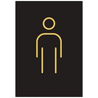 Male Toilet Rigid Plastic Sign, 105x150mm, Gold on Black