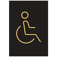 Disabled Toilet Rigid Plastic Sign, 105x150mm, Gold on Black