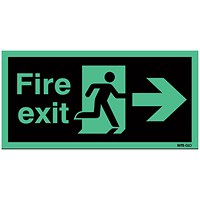 Safety Sign Niteglo Fire Exit Running Man Arrow Right, 150x450mm, Self Adhesive