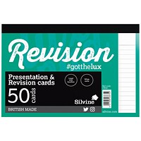 Silvine Revision Note Card Pad, 152 x 101mm, White, 20 Packs of 50, 1000 Cards