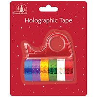 Holographic Tape with Dispenser, 6 Assorted Tape Colours, Pack of 12