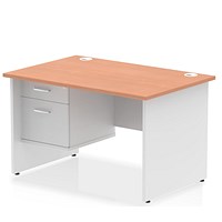 Impulse 1200mm Two-Tone Rectangular Desk, White Panel End Leg, Beech, With 2 Drawer Fixed Pedestal