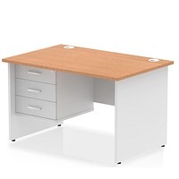 Impulse 1200mm Two-Tone Rectangular Desk, White Panel End Leg, Oak, With 3 Drawer Fixed Pedestal